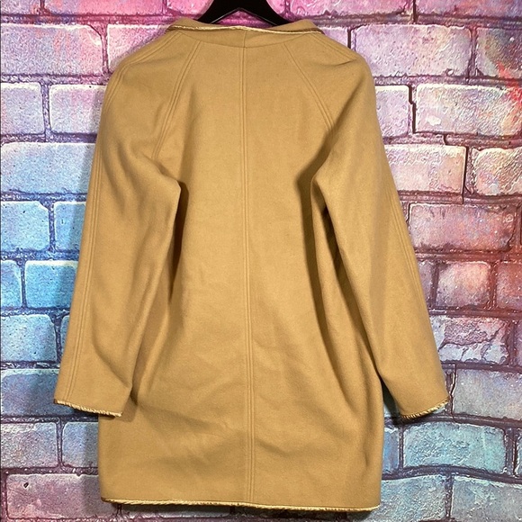 Kenneth Cole Wool Blend Coat L Camel Tan Open Front Minimalist Long Jacket - Picture 5 of 7